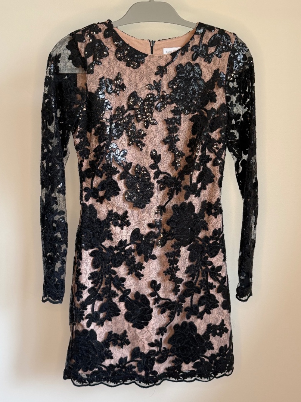 Dress the Population Black Floral Sequin Lace Mini Dress XS